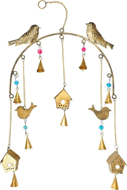 Metal Wind Chime for Home Garden Balcony Bird Bell Wind Chime Wall Door Hanging Item Feng Shui Vastu Bell Hanging Positive Vibe Antique Modern Decoration New year Gifts (Size:-26"X12")
