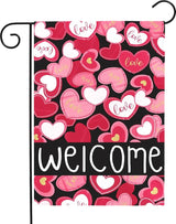Valentines Day Garden Flag Welcome Love Heart Decorations Outdoor Yard Flags Romantic Red Pink Hearts Anniversary Holiday House Banners Seasonal Decor for Porch Patio Lawn Party 12×18 Inch