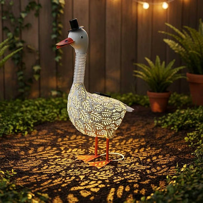 Porch Goose Garden Statue, Solar Metal Goose Yard Statue, 20 Inches High Geese Decoration, Garden Decor for Outside, Outdoor Goose Figurine for Patio, Porch, Yard, Lawn Ornament, Garden goose Gift