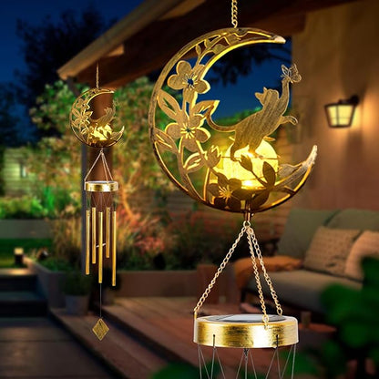 Cat Memories Wind Chime for Outdoor - Moon Design, Handcrafted Aluminum Wind Chimes for Garden Decor, Soothing Wind Bells for Porch/Patio, Perfect Housewarming/Birthday Gift for Women & Cat Owners