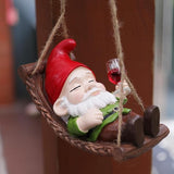 Funny Gnome Garden Hanging Decor, Cute Wine Drinking Gnome on Hammock Figurine for Outdoor Patio, Fence, Balcony, Porch & Garden Gift