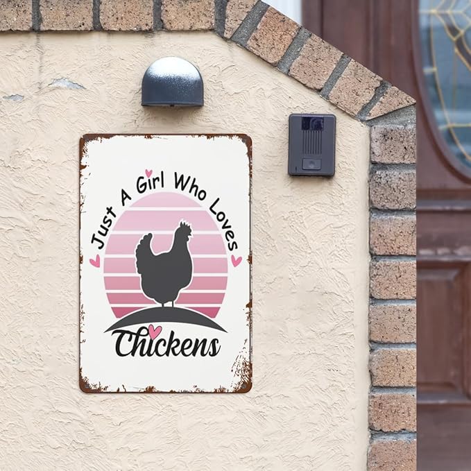 Patio Wall Decor Just A Girl Who Loves Chickens Floraler Girls Retro Signs Metal Vintage Bathroom Retro Tin Metal Sign For Home,Office,Yard,Or Cafe Inspirational Life Quotes Wall Decor 8X12inch