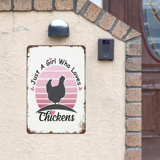 Patio Wall Decor Just A Girl Who Loves Chickens Floraler Girls Retro Signs Metal Vintage Bathroom Retro Tin Metal Sign For Home,Office,Yard,Or Cafe Inspirational Life Quotes Wall Decor 8X12inch