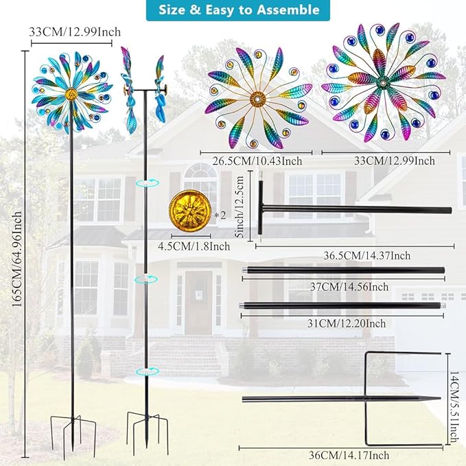 Metal Wind Spinners for Outdoor, 360° Spinning Wind Sculpture with Sturdy Metal Stake, Art Decor for Garden, Yard, Patio, Lawn - Ideal Gift for Family & Friends