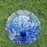 Wind Spinners Blue Peacock Feather Art 9.8 x 9.8 Inch Metal Wind Spinner Outdoor Garden Decor Elegant Bird Illustration Decorative Wind Spinners for Yard Patio