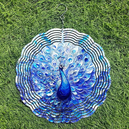 Wind Spinners Blue Peacock Feather Art 9.8 x 9.8 Inch Metal Wind Spinner Outdoor Garden Decor Elegant Bird Illustration Decorative Wind Spinners for Yard Patio