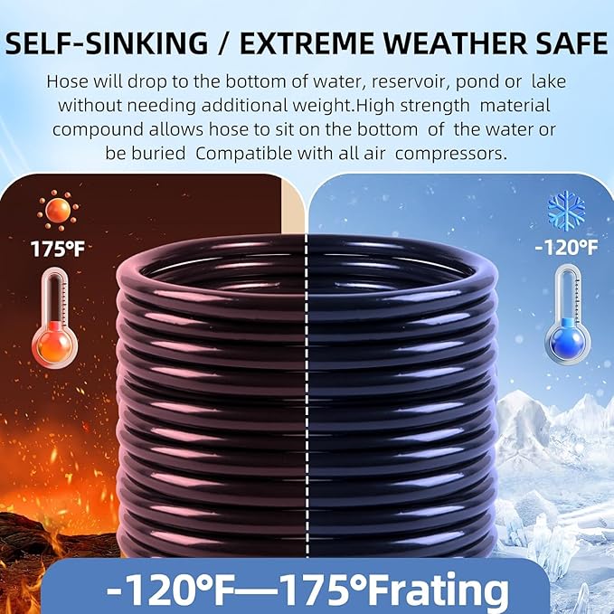 3/8 Inch Self Sinking Aeration Hose,66 Feet Weighted Pond Aerator Hose Kit 8 Stainless Steel Hose Clamps and 4 Menders (66FT)