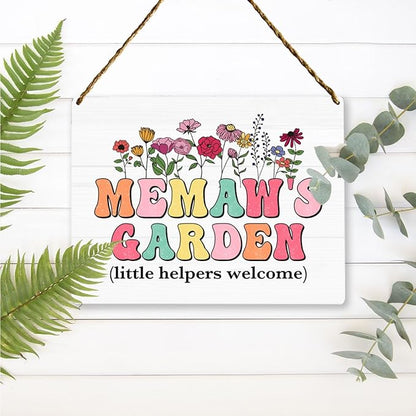 Memaw's Garden Wooden Sign Decor, Indoor Decoration Hanging Signs 8x10 Inches, Outdoor Garden Decor Yard Wall Hanging Decor Sign, Mothers Day Gifts Birthday Gifts for Mom Grandma