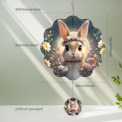 Wind Spinners Outdoor Easter Bunny, 12 inch Stainless Steel Hanging Kinetic for Yard, Garden, Outside, Patio, Outdoor - Wind Spinners Craft Decor Birthday Gifts for Women, Men, Mom and Lovers