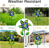Wind Spinners Outdoor,13'' Dia Metal Flower Pinwheels,Waterproof Wind Sculpture with Metal Stake,Wind Spinner for Outdoor Patio Decor
