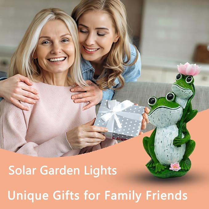 Solar Garden Outdoor Statues Lights Frog Garden Sculptures Birthday Housewarming Gifts for Women Mom Grandma for Patio Yard Lawn Backyard Decorations