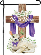 He is Risen Easter Decorations Cross Garden Banner Double-Sided Printed Flag Sheep Yard Flags Bunting Outdoor House Yard Rise Christian Jesus Lily Flowers Spring Seasonal Decoration