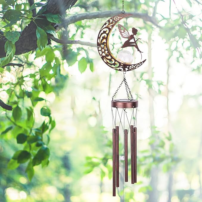 Taman Wind Chime - 43.5" Fairy Solar Wind Chimes Valentine's Day Gift for Outside Crackle Glass Ball Decorative Memorial Gift, Aluminum Tubes for Home, Outdoor, Yard, Patio,Garden Decor