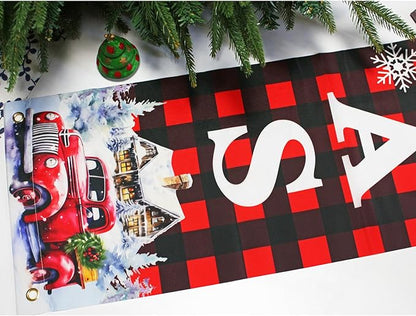 Christmas Decorations Outdoor Yard: Large Red Black Front Porch Sign, Buffalo Plaid Xmas Door Banner, Hanging Merry Christmas Decor for Home School Office Indoor Wall Garage Yard Outside