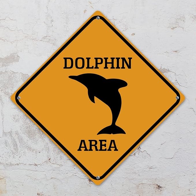 Dolphin Crossing Sign Caution DolphinXing Sign Street Sign Wildlife Novelty Road Fence Wall Decor Warning Metal Tin Sign For Indoor Outdoor 10x10in