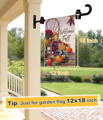 Koutemie Wall Garden Flag Stand Holder Pole with Stoppers for 12 x 18 Outside Small Yard Flags Décor, One Piece Wall Mounted Metal Garden Flag Scroll Hanger for Mailbox Post, Black, 2 Pack