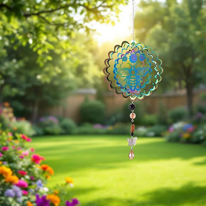 Wind Spinners Outdoor 3D Butterfly Twisted Wind Chimes Stainless Steel Etched Metal Embellishments for Christmas Tree Hanging Decor Gradient Winds Chimes for Yarn Home Party Decor 2Pcs