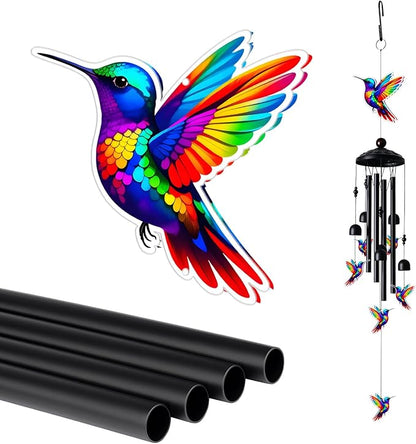 Hummingbird Wind Chimes for Outside, Black Metal Acrylic Windchimes Outdoors, Hummingbird Gifts for Women Men, Garden Yard Decor, Memorial/Birthday Gifts for Grandma Mom, Durable Chimes for Outdoors