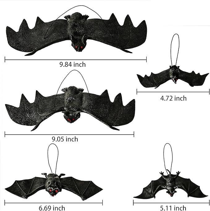 MGparty Halloween Hanging Bats 24 Pcs Realistic Scary Rubber Bats for Halloween Outdoor Indoor Yard Home Window Door Wall Decorations Halloween Party Decorations with 5 Size