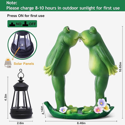 Solar Frogs Statue for Garden Mother's Day Decorations Solar Lantern LED Yard Decorations for Porch Patio,Yard,Lawn - Frog Statue Gifts for Women Mom Grandma (Kiss Frog)