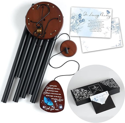 Memorial Wind Chimes for Loss of Loved One, Windchimes in Memory of a Loved One, Sympathy Gift Baskets, Bereavement Condolence Gifts, Memorial Gifts for Loss of Mom, 32" Sympathy Blue Butterfly, Black