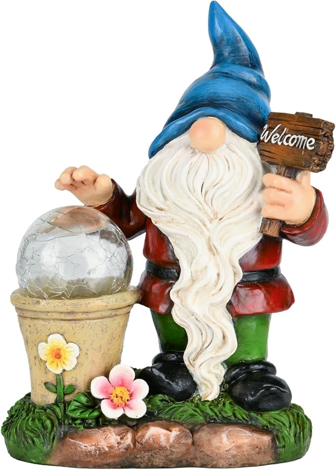 Cynkeyee Garden Gnome Outdoor Statue Decor - Solar Gnomes Figurine, Outdoor Gnome Decor, Gnomes Decorations for Yard with Solar Light, Gnome Sculptures for Patio Lawn Ornaments 6.5x4x8.5 Inch