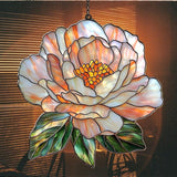 Pastel Pink Peony Acrylic Suncatcher Stained Glass Effect Window Car Hanging Christmas Ornament Indoor Outdoor Decor Garden Sun Catcher Panel for Peony Lover for Women Mom Grandma