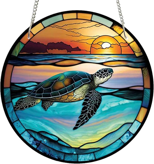 7.9'' Acrylic Window Hanging Decor,Stained Panel Hangings Decorative Acrylic Wall Decor Colorful Ornament Window Hangings for Outdoor Indoor Decor(Marine Turtle)