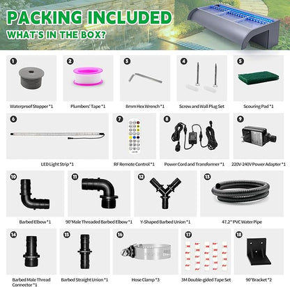with lid Pool Fountain, LONGRUN Waterfall Spillway for Koi Ponds - 35.4" Transparent Acrylic Waterfall for Swimming Pool, Garden Pond, Patios, Spa Decoration