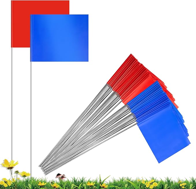 50 Pack Marking Flags Marker Flags for Lawn, IKAYAS 4 * 5 * 15 Inch Red and Blue PVC Small Yard Flags Yard Marking Flags Lawn Flags, Garden Flags, Survey Flags, Irrigation Flags, Landscape Flags