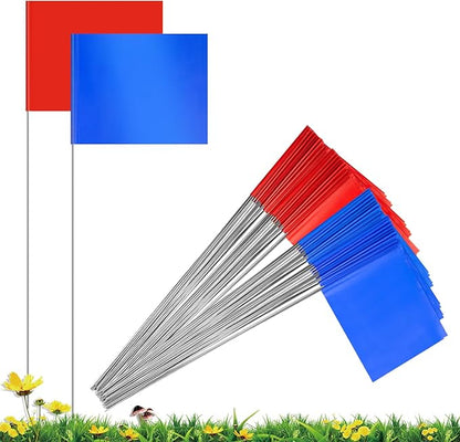 50 Pack Marking Flags Marker Flags for Lawn, IKAYAS 4 * 5 * 15 Inch Red and Blue PVC Small Yard Flags Yard Marking Flags Lawn Flags, Garden Flags, Survey Flags, Irrigation Flags, Landscape Flags