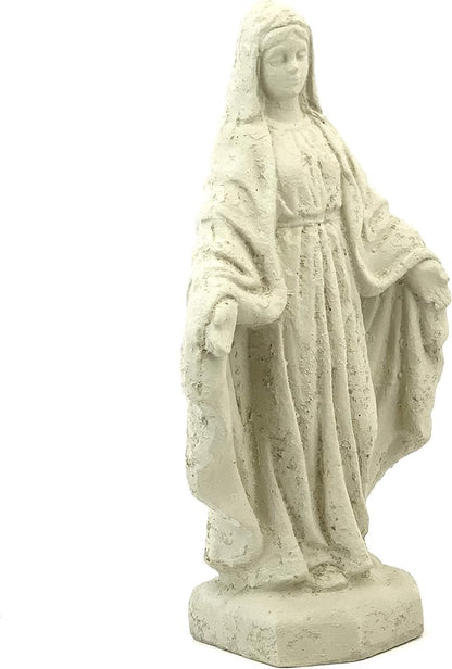 Traditional Virgin Mary Statue: Solid Durable Stone Statue with Distressed Texture. Perfect Home Design & Sealed for Outdoor Use. Handcrafted USA. (Classic/White)