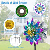 360° Metal Wind Spinner Outdoor,13" Kinetic Wind Sculptures for Yard and Garden with Metal Stak,Large Waterproof Pinwheels Gift for Women, Mom, Grandama