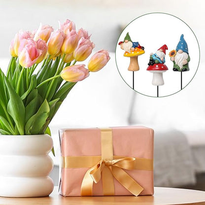 Garden Gnomes Stakes 3 Inch Plant Decorations for Pots Outdoor Statues Gnome Garden Decor 3 Pack Mini Gnomes Decorations