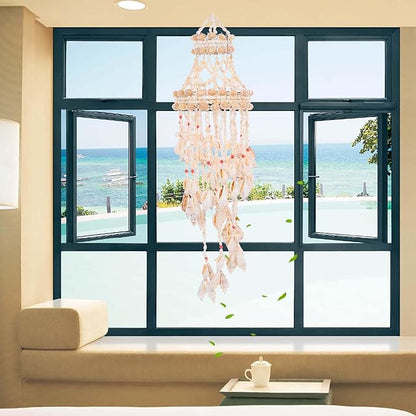 BESPORTBLE Hanging Shell Wind Chime Handmade Nautical Wind Chimes Creative Seashell Pendant Decoration Outside Patio Yard Garden Hanging Ornament Home Decor Beach Decor (23.5 Inch)