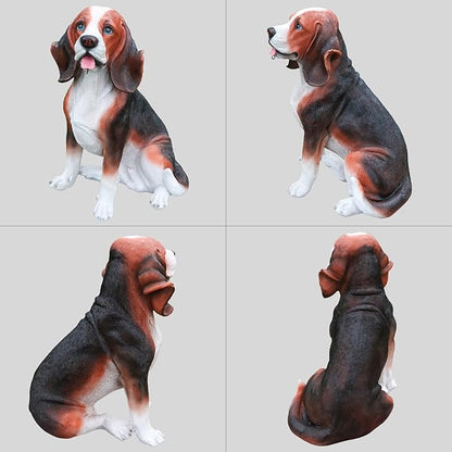 Beagle Dog Garden Statue with Solar Lantern, 16.9" Large Outdoor Animal Figurine with Double-Sided Welcome & On Patrol Sign, Yard Patio Porch Lawn Decor, Pet Lover Housewarming Gift