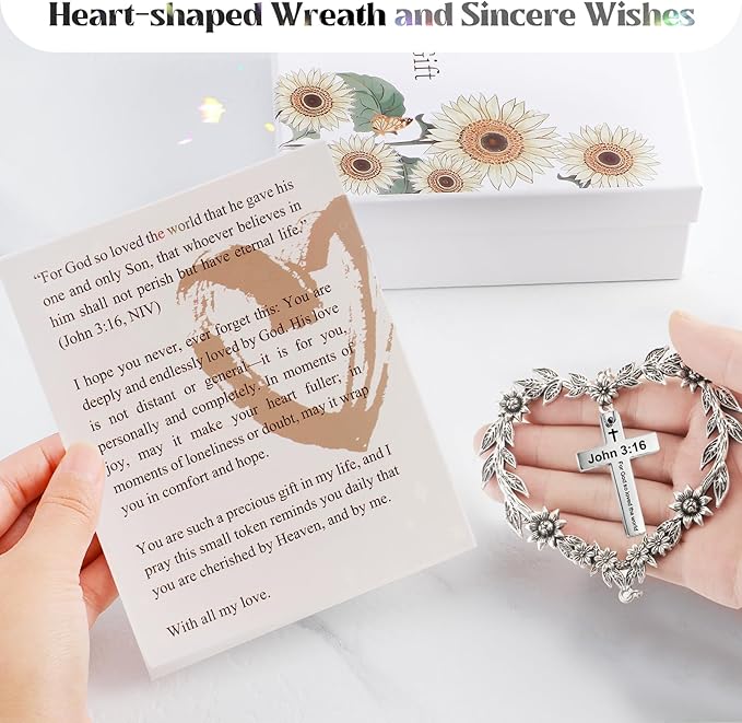 Christian Gifts for Women, Heart Shaped Suncatcher with Cross, John 3:16 Crystal Hanging Ornament, Inspirational Religious Birthday Catholic Spiritual & Baptism Confirmation Gifts for Girls