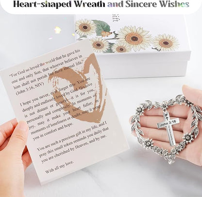 Christian Gifts for Women, Heart Shaped Suncatcher with Cross, John 3:16 Crystal Hanging Ornament, Inspirational Religious Birthday Catholic Spiritual & Baptism Confirmation Gifts for Girls
