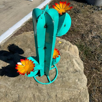Metal Saguaro Cactus - Garden Art (Turquoise)