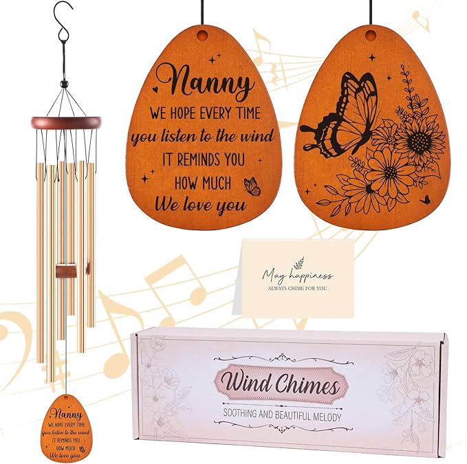 Nanny Gifts, Nannie Wind Chimes for Outside, Nanny Mother's Day Birthday Christmas Thanksgiving Gifts from Grandkids Grandchildren, Nannie Gifts for Grandma, 26Inch with Greeting Card