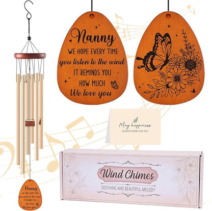 Nanny Gifts, Nannie Wind Chimes for Outside, Nanny Mother's Day Birthday Christmas Thanksgiving Gifts from Grandkids Grandchildren, Nannie Gifts for Grandma, 26Inch with Greeting Card