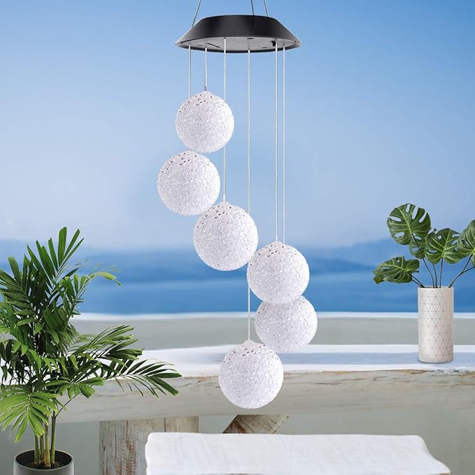 Color Changing Crystal Ball LED Light Solar Powered Wind Chime Waterproof Hanging Solar Mobile Lamp for Patio Yard Garden Home Decoration