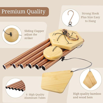 Wind Chimes Outdoor Deep Tone, Wind Chime for Outside, Memorial WindChimes with Hook as Gifts for Mother's Day/Housewarming/Christmas, Patio, Garden, Yard, Home Décor, Copper