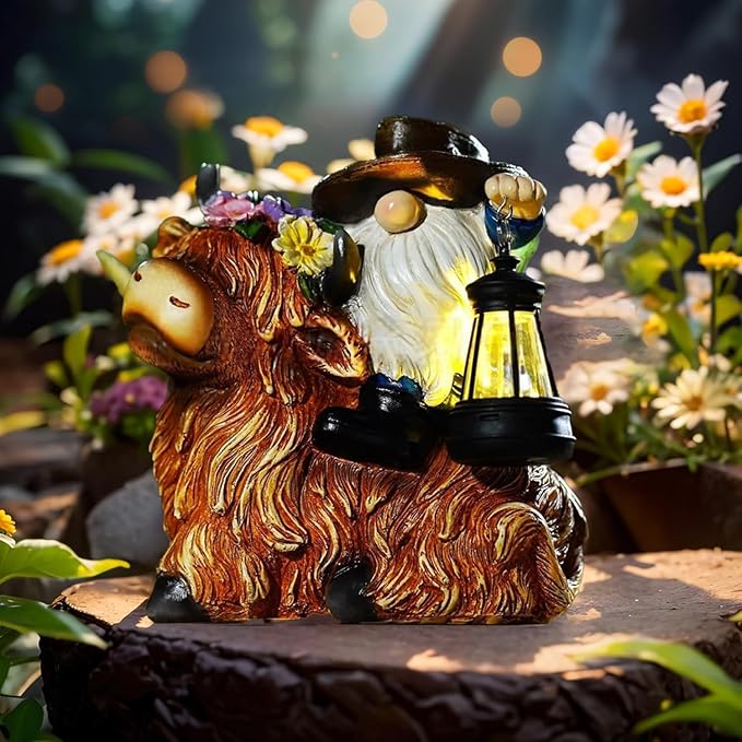 Solar Highland Cow Gnome Garden Decorative Statue - Detachable Lantern - Outdoor Fun Decoration Light Outdoor Decorations for Patio,Yard and Gift for Mom