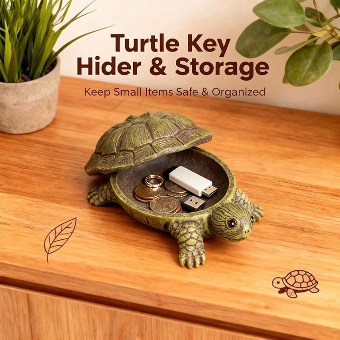 Key Holder Outdoor Waterproof Realistic Turtle Design, Hide a Key Hider with Secret Storage Compartment for Spare Keys, Trinket Box,Mom Gift Resin Spring Garden Ornament for Patio Yard Lawn Home Decor