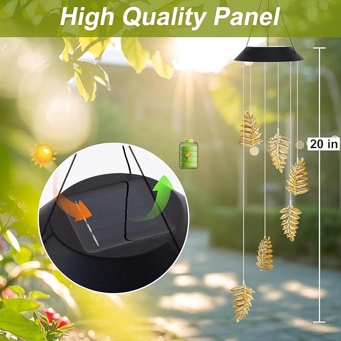 Solar Wind Chime for Outside Leaf Wind Chimes Outdoor/Indoor Birthday Gifts for Woman Mom Grandma - Hanging Solar Lights for Garden Yard Patio Porch Decor Memorial Wind Chimes