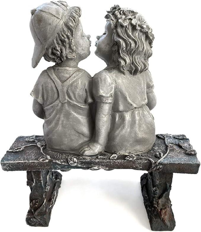 Lily's Home First Kiss Resin Garden Statue, Little Girl and Boy Kissing Yard Miniature Figurine,Small and Exquisite, 8 ¼ Inch