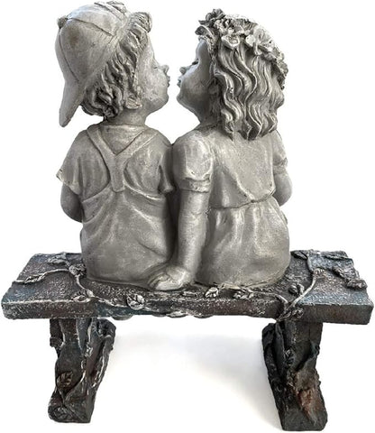 Lily's Home First Kiss Resin Garden Statue, Little Girl and Boy Kissing Yard Miniature Figurine,Small and Exquisite, 8 ¼ Inch