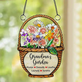 Personalized Grandmas Garden Stained Glass Acrylic Suncatchers, Custom Name Birth Month Flowers Window Hanging Ornament, Mothers Day Christmas Birthday Gifts for Grandma Mom Nana Mimi (Style 06)