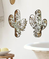 Putuo Decor Cactus Wall Art Set of 2, Rustic Flower Cactus Wall Decor, Floral Nature-Inspired Metal Wall Art for Living Room, Bedroom, Bathroom, Boho Style, 12.2 x 4.6 inches